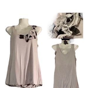 Maurices Gray & Black Sleeveless Long Tank Top with a Flower Detail